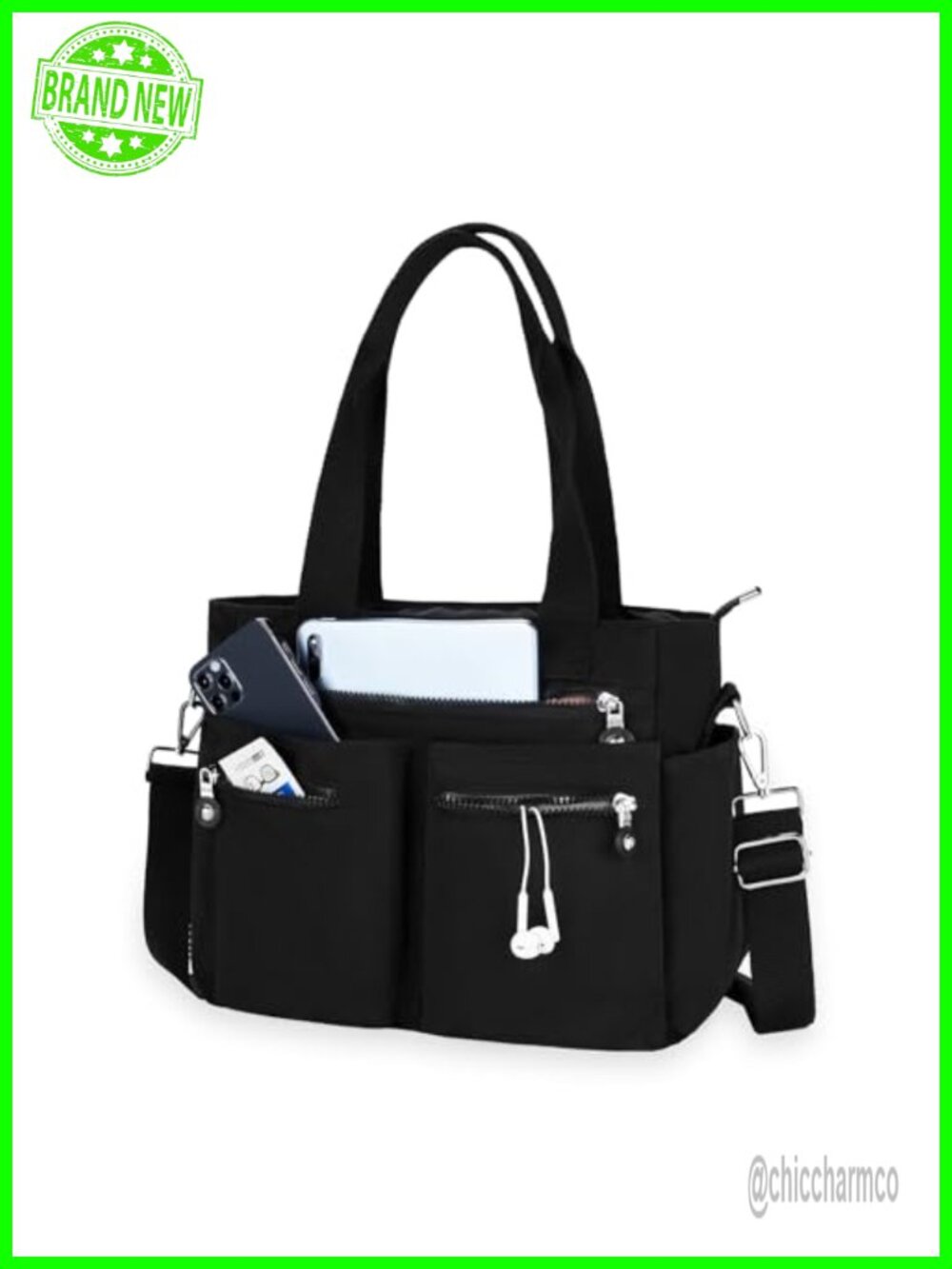 CALUOMATT Nylon Tote Bag for Women Multi Pocket Crossbody Work Handbag